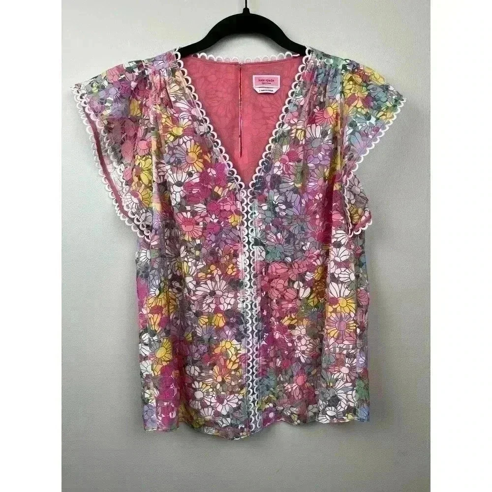 Kate Spade Floral Dots Burnout Top - size S - Picture 3 of 7